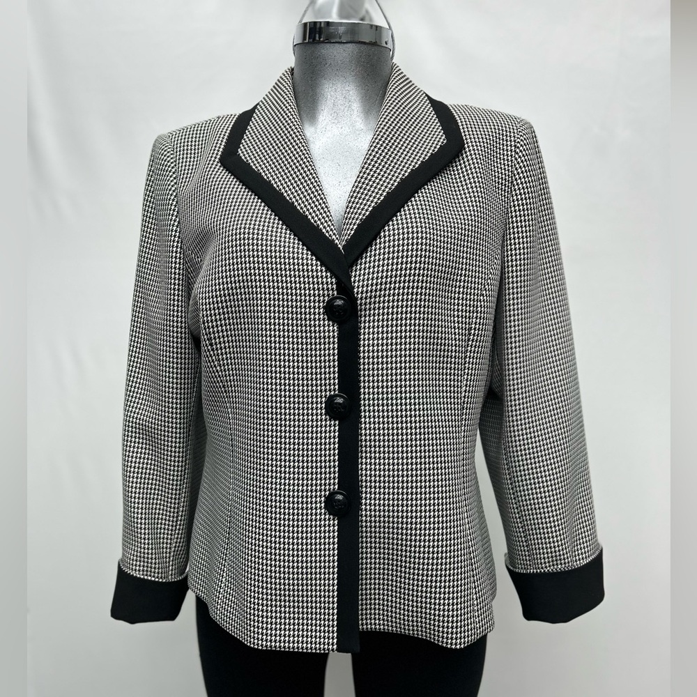 EVAN PICONE SUIT~ Hounds tooth Blazer with Black Trim & Buttons